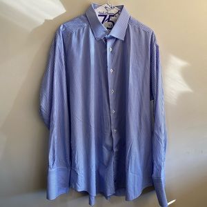 David Donahue Long Sleeve Button Up, Blue and White Stripe, 17